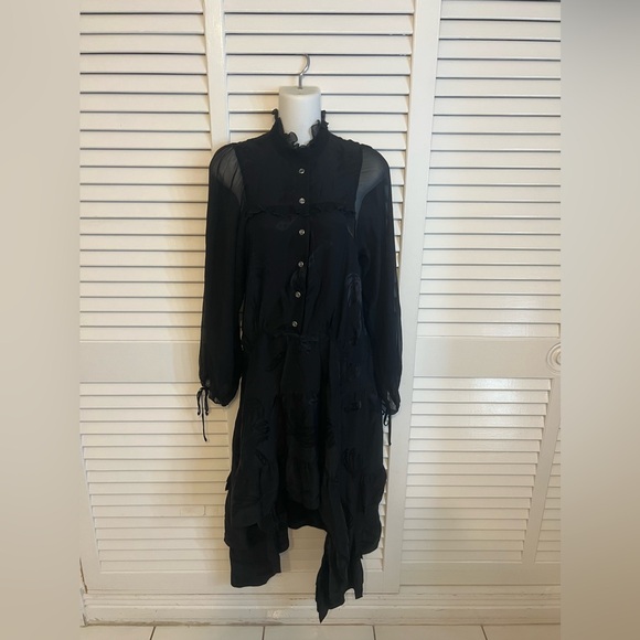 Coach Palm Tree Jacquard Dress Size 0 Black Silk Blend Chiffon - Picture 2 of 9